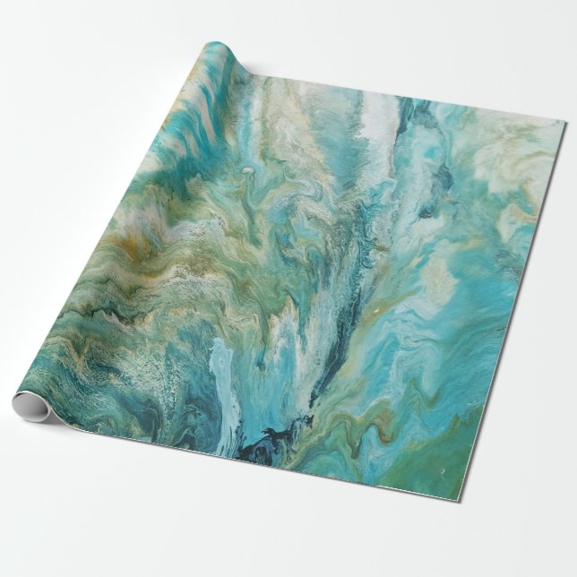 Acrylic pour abstract turquoise coast wrapping paper (Unrolled)