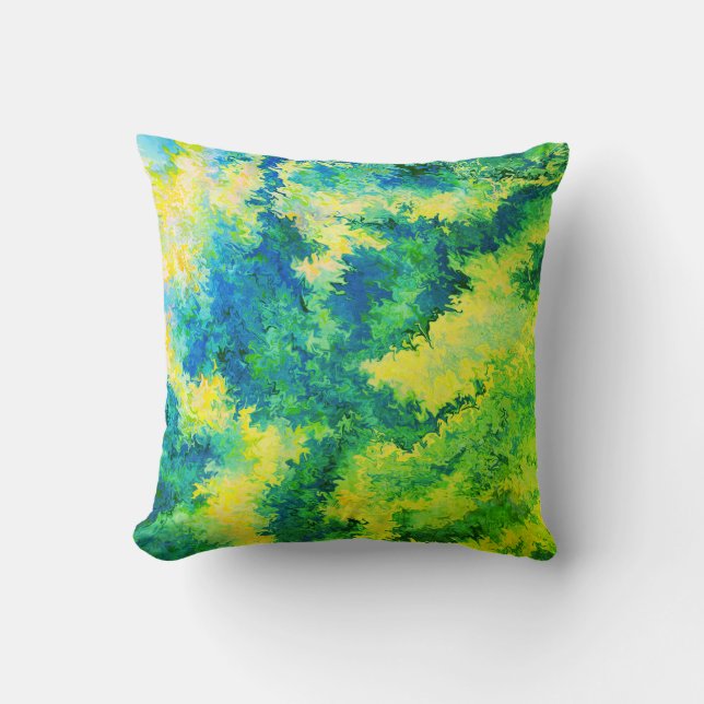 Acrylic Pour, Blue, Green, Yellow, Crystals / Cushion (Front)