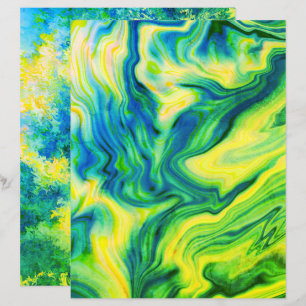 Acrylic Pour, Blue, Green, Yellow /Scrapbook Paper