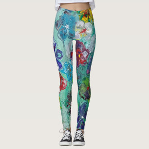 Acrylic pour colourful flower leggings