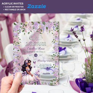 ACRYLIC Purple Silver Quinceañera Floral Wisteria Invitations