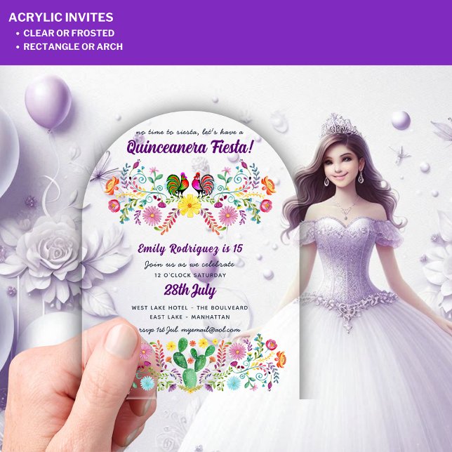 ACRYLIC Quinceanera Fiesta Folkart Floral Birds Acrylic Invitations (Creator Uploaded)