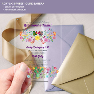 ACRYLIC Quinceanera Fiesta Folkart Floral Birds Invitations