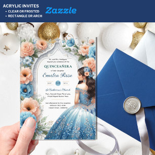 Acrylic Quinceañera Invitations Navy Blue Dress