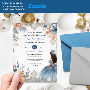 Acrylic Quinceañera Invitations Navy Blue Dress