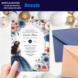 Acrylic Quinceañera Invitations Navy Blue Dress