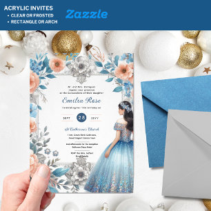 Acrylic Quinceañera Invitations Navy Blue Dress