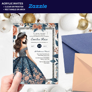 Acrylic Quinceañera Invitations Navy Blue Dress