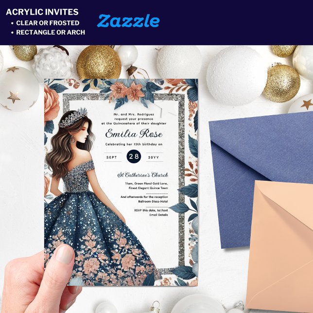 Acrylic Quinceañera Invitations Navy Blue Dress (Creator Uploaded)