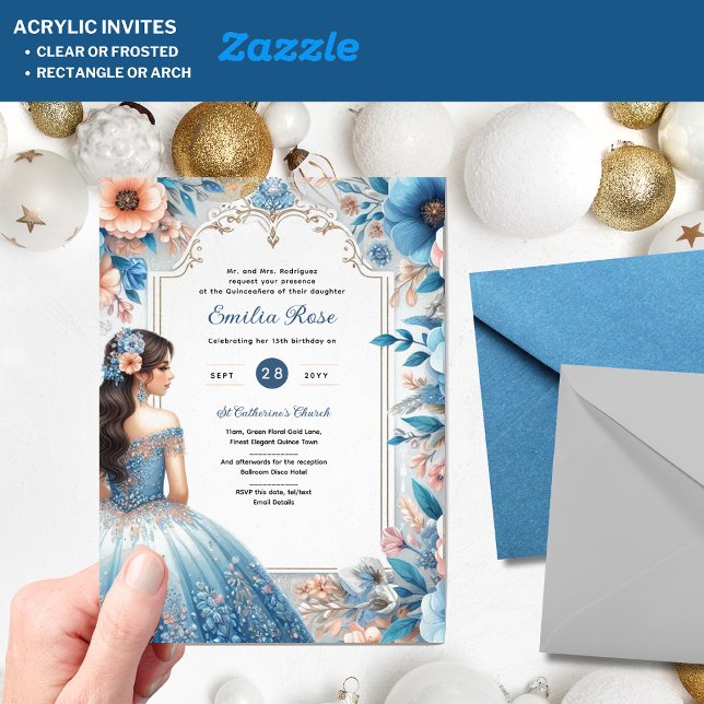 Acrylic Quinceañera Invitations Navy Blue Dress (Creator Uploaded)