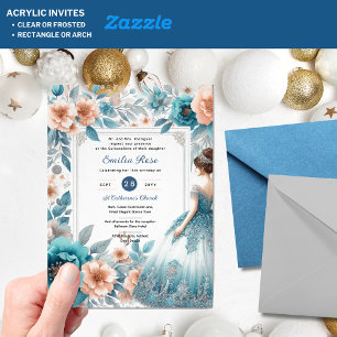 Acrylic Quinceañera Invitations Navy Blue Dress