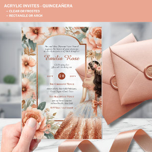 ACRYLIC Quinceanera Rose Gold Pink Dress Tiara Invitations