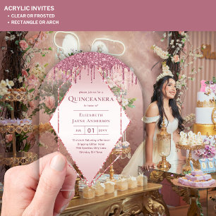 ACRYLIC Quinceanera Rose Gold Pink Glitter Acrylic Invitations