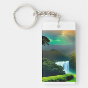 Acrylic rectangular keychain tropical waterfall