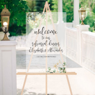 Acrylic Rehearsal Dinner Welcome Sign   Greenery