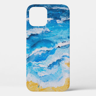 Acrylic sea and beach painting on drawing stand wi iPhone 12 case