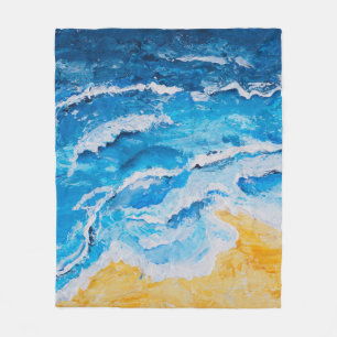 Acrylic sea and beach painting on drawing stand wi fleece blanket