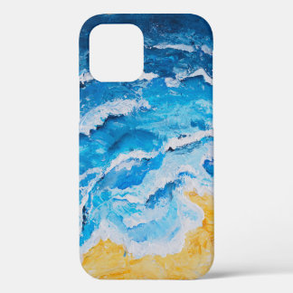 Acrylic sea and beach painting on drawing stand wi iPhone 12 case