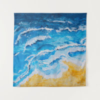 Acrylic sea and beach painting on drawing stand wi