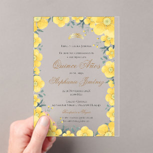 Acrylic Spanish Quinceanera yellow floral invit Invitations