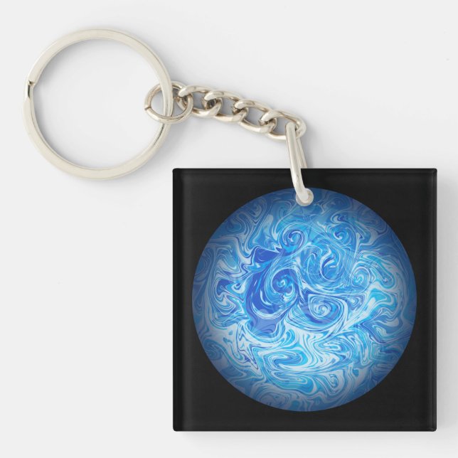 Acrylic Square Calm Tide Fluid Art Keychain (Front)