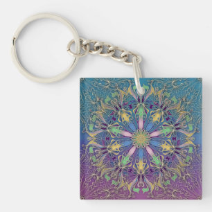 Acrylic Square Mandala Keychain 