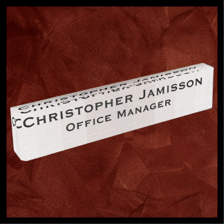 Acrylic Subtle Beige Stripe Name and Title Desk Nameplate