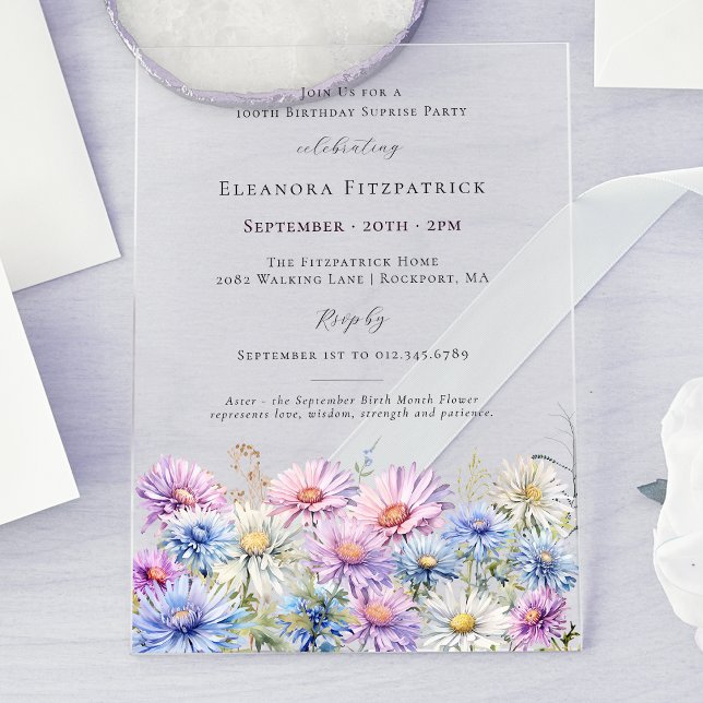 ACRYLIC SURPRISE PARTY 100 September Birth Flower  Acrylic Invitations (Creator Uploaded)