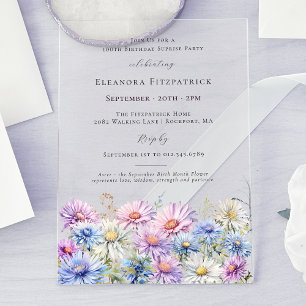 ACRYLIC SURPRISE PARTY 100 September Birth Flower Invitations