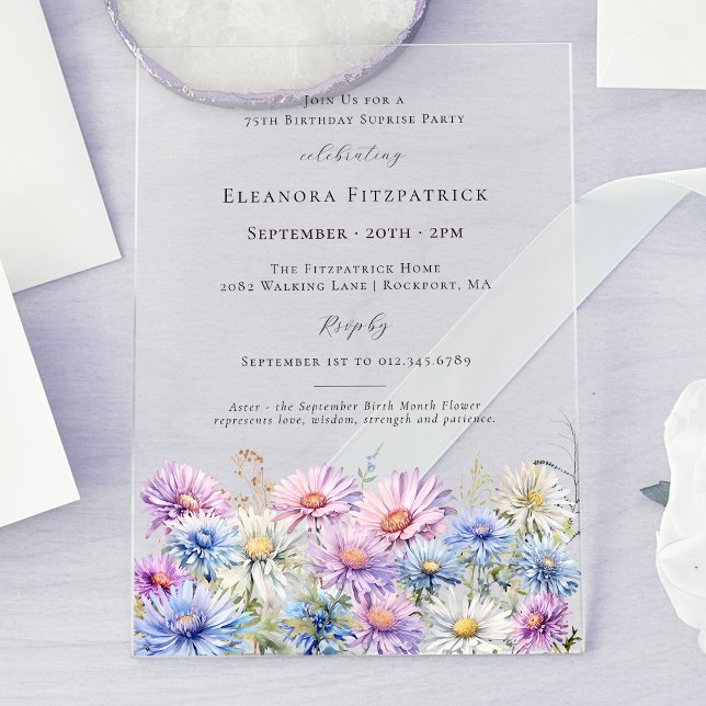 ACRYLIC SURPRISE PARTY 75 September Birth Flower  Acrylic Invitations (Creator Uploaded)