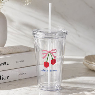Acrylic Tumbler   Cherry Coquette Bow Cute
