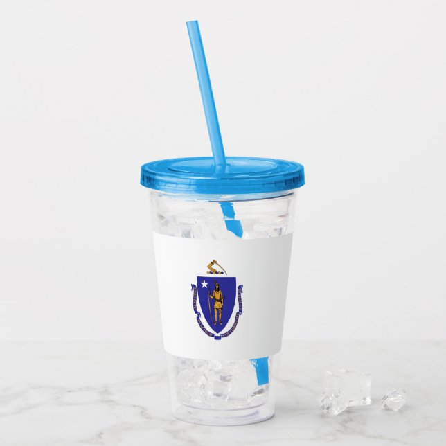 Acrylic Tumbler with flag of Massachusetts (Front Ice)