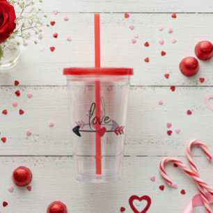 Acrylic Tumbler With Lid Straw Valentine's Day