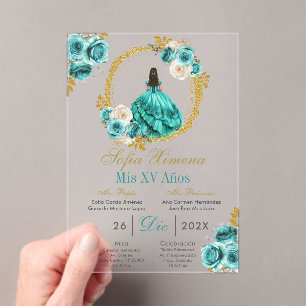 Acrylic Turquoise Quinceañera Invitation