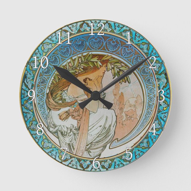 Acrylic Wall Clock Art Nouveau Alphonse Mucha 12 (Front)