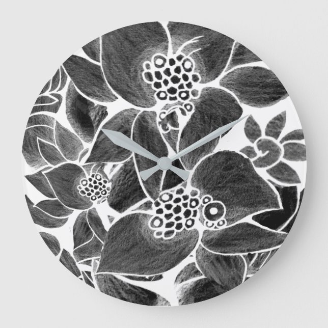 Acrylic Wall Clock  Black white floral (Front)