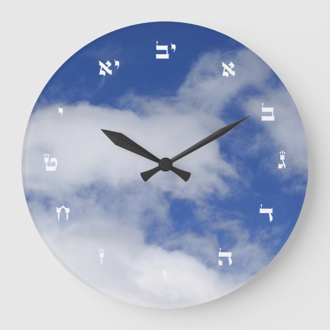 Acrylic Wall Clock with Hebrew Numbers and Blue Sk (Front)