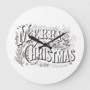ACRYLIC WALL CLOCK WITH VINTAGE "MERRY CHRISTMAS"