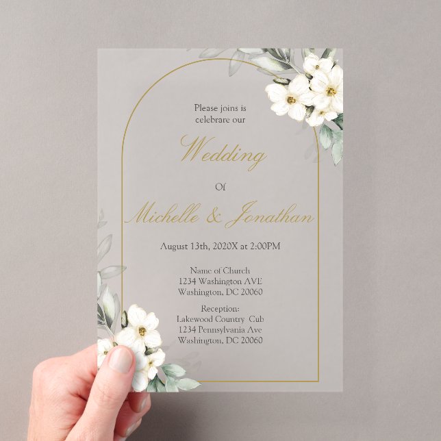 Acrylic water coloured white floral wedding invitations (Insitu (Handheld))