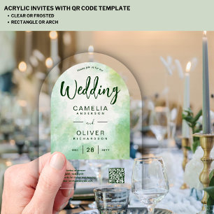 ACRYLIC WEDDING Artsy Green QR Code RSVP Website Acrylic Invitations