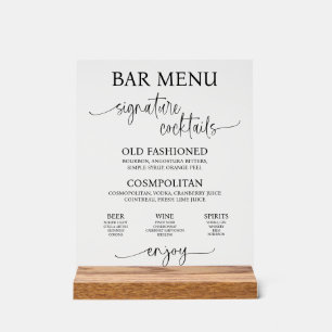 Acrylic Wedding Bar Menu Sign