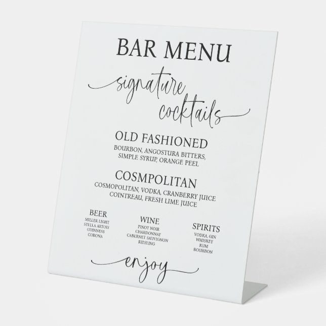 Acrylic Wedding Bar Menu Sign (Front)