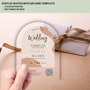 ACRYLIC WEDDING Earth Tones Abstract QR Code RSVP Invitations