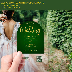 ACRYLIC WEDDING Emerald Gold QR Code RSVP Website Acrylic Invitations