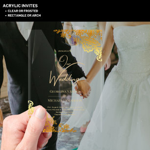 ACRYLIC Wedding Gold Lace Text Elegant Clear Invitations