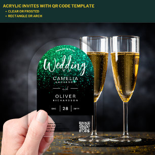 ACRYLIC WEDDING Green Glitter QR Code RSVP Website Acrylic Invitations