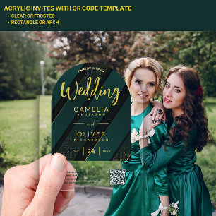 ACRYLIC WEDDING Green Gold QR Code RSVP Website Invitations