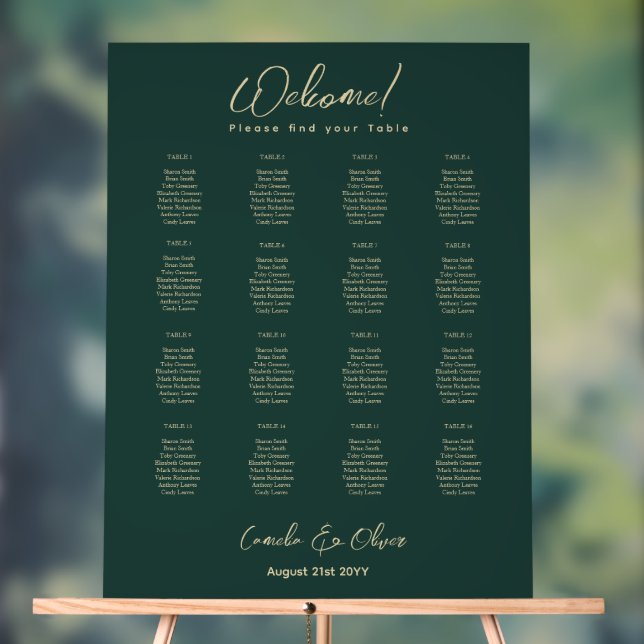 ACRYLIC WEDDING Green Gold SEATING TABLE CHART (Neutral)