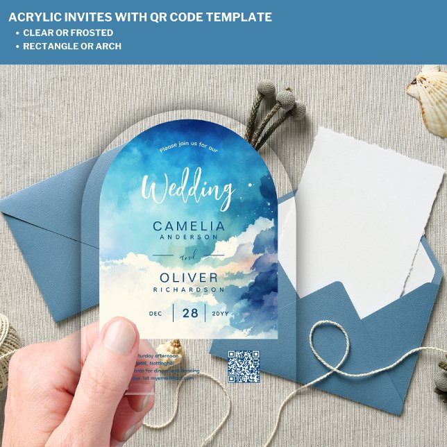 ACRYLIC WEDDING Heavenly SKY BLUE QR Code RSVP Invitations (Creator Uploaded)