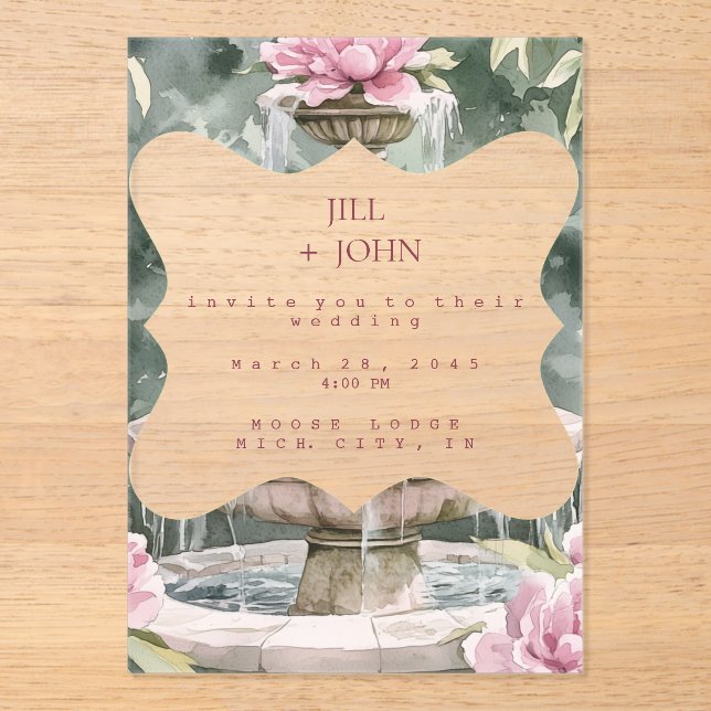Acrylic Wedding Invitation Garden Fountain  (Front)